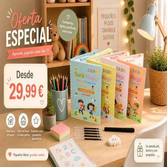 Edukids | Pack Montessori Mágico: 4 Cuadernos Reutilizables | Aprende Jugando +3 Años